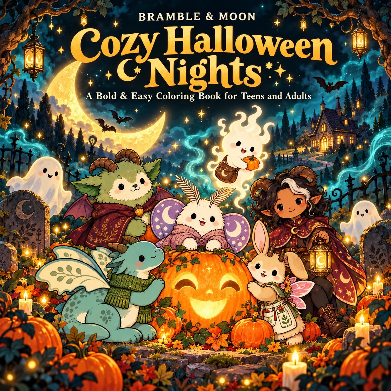 Cozy Halloween Nights: A Bold & Easy Coloring Book for Teens and Adults