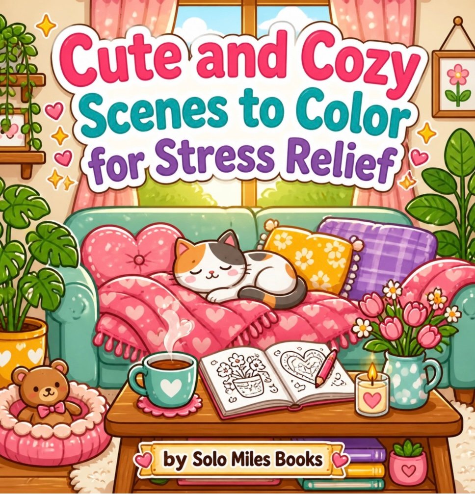 Cute and Cozy Scenes Coloring Book for Stress Relief and Relaxation: Whimsical Homes, Playful Pets & Nature Designs for All Ages and Skill Levels