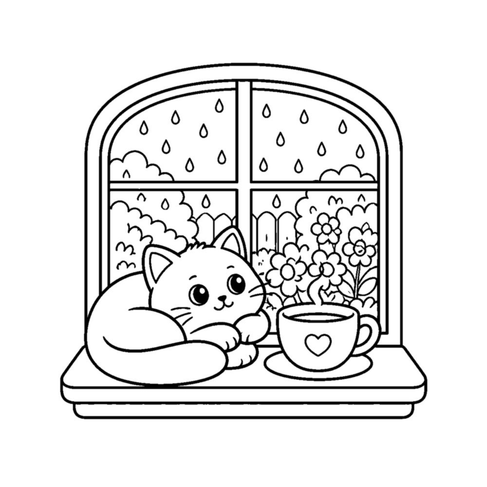 Cute and Cozy Scenes Coloring Book for Stress Relief and Relaxation interior sample 2