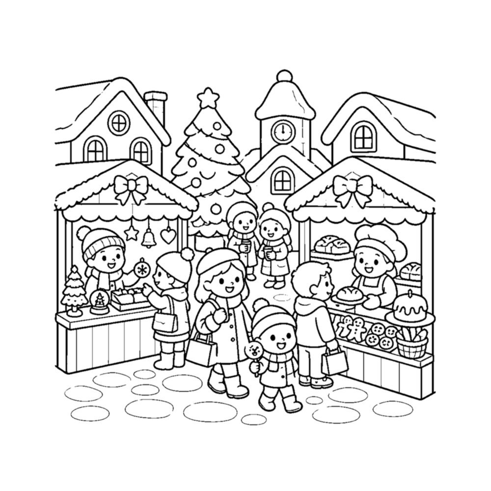 Cozy Christmas Village Coloring Book for Adults interior sample 2