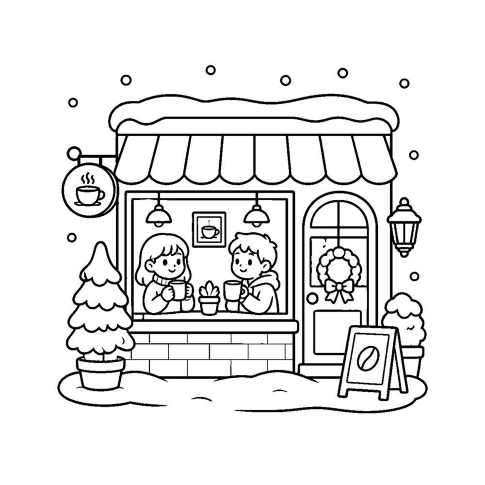 Cozy Christmas Village Coloring Book for Adults interior sample 3